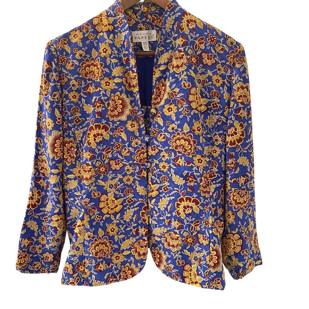 Adrianna Pappell Vintage Silk Brocade Women's Floral Blazer Jacket Size 10